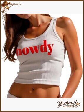 Vintage Western Crop Tank Top - Y2K Cowgirl Style Sleeveless Shirt